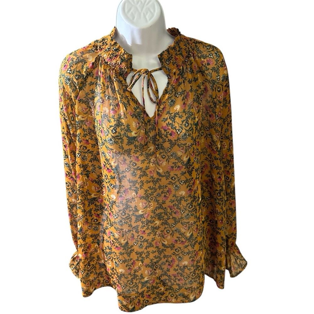 Est. 1946 Women Blouse Brown With Gold Floral Print Size 22/24 W